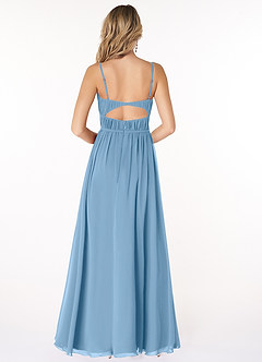 Azazie Yanelie Bridesmaid Dresses Steel Blue A-Line Scoop Pleated Chiffon Dress image2