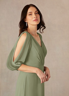 Azazie Bronwyn Mother of the Bride Dresses Pistachio A-Line V-Neck Ruched Chiffon Dress image3