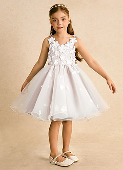Azazie Junebug vestidos de niña de las flores Vestido de Marfil Pétalo De Rosa de Tul de Princesa con Encaje image6