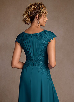 Azazie Crista At-home Try On Dresses Dusty Sage A-Line Lace Chiffon Dress image6