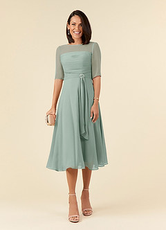Azazie Naomi At-home Try On Dresses Agave A-Line Boatneck Pleated Chiffon Dress image1