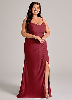 Azazie Deandra Bridesmaid Dresses Pomegranate Mermaid Pleated Chiffon Dress image10