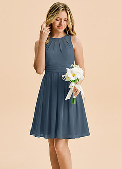 Azazie Bibiane Junior Neptune A-Line Pleated Chiffon Dress image5