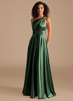 Azazie Charlize Bridesmaid Dresses Eucalyptus A-Line One Shoulder Metallic Satin Dress image1