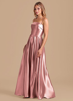 Azazie Lucienne Robes de demoiselle d'honneur Robe Trapèze en Satiné métallisé Plissée Rose Poussiéreuse image4