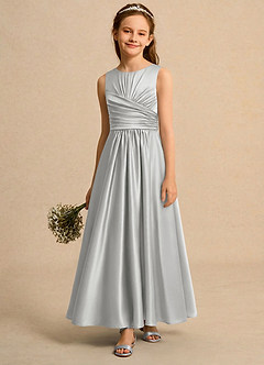 Azazie Ducky Girls Formal Abiti da Ragazza di Fiori Abito A-Line in Raso Elasticizzato Plissettato Argento image4