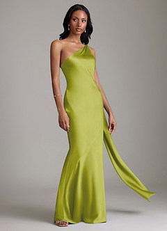 Azazie Galinda Suknie dla druhen Syrena Jedno ramię Satyna elastyczna Do ziemi Sukienka image5