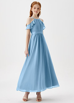 Azazie Chaya Junior Steel Blue A-Line Off the Shoulder Chiffon Dress image6