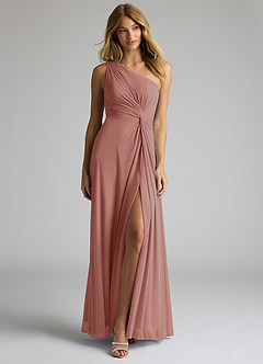 Azazie Brooke Bridesmaid Dresses Cedar Rose A-Line One Shoulder Mesh Dress image4