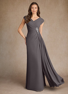 Azazie Bronson Mother of the Bride Dresses Steel Grey A-Line Pleated Chiffon Dress image1