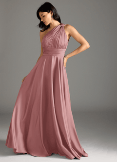 Azazie Charlize Bridesmaid Dresses Dusty Rose A-Line One Shoulder Stretch Satin Dress image5