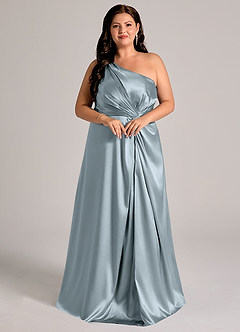 Azazie Brooke Abiti da Damigella Abito A-Line in Raso Metallizzato Monospalla Blu Polveroso image11