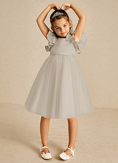 Azazie Kaeya Flower Girl Dresses Frost A-Line Bow Tulle Dress image3