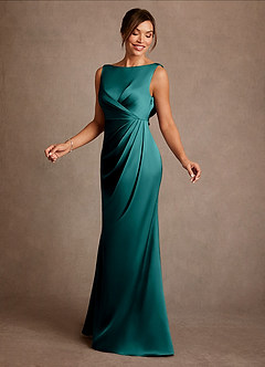 Azazie Baltimore Mother of the Bride Dresses Peacock A-Line Pleated Stretch Satin Dress image3