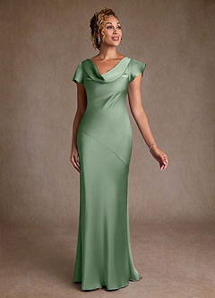 Azazie Shelby Mother of the Bride Dresses Matcha Mermaid Pleated Stretch Satin Dress image3