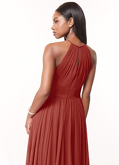 Azazie Cherish Bridesmaid Dresses Terracotta A-Line Pleated Chiffon Dress image5