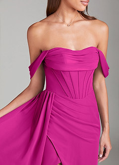 Azazie Amyra Bridesmaid Dresses Fuchsia Sheath Off the Shoulder Chiffon Convertible Dress image5