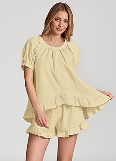 front Baumwollpyjama-Set mit Rüschen und Knopfleiste