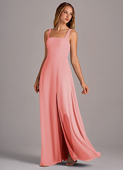 Azazie Debra Bridesmaid Dresses Coral A-Line with Pockets Chiffon Convertible Dress image2