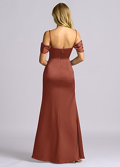 Azazie Auden Suknie dla druhen Osłona Zza ramienia Satyna elastyczna Do ziemi Sukienka image2