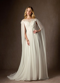Azazie Linnea Wedding Dresses Cream A-Line Scoop Chiffon Dress image7