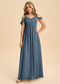 Azazie Lianne Junior Neptune A-Line Off the Shoulder Chiffon Dress image3