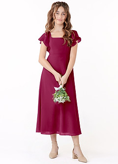 Azazie Bondi Junior Linia A Marszczony Szyfon Długość herbaty Młodsza druhna Sukienka image1