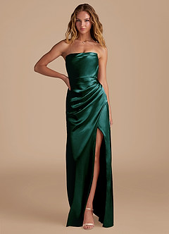Azazie Leonis Brautjungfernkleider Wandelbar Meerjungfrau-Linie Plissee Metallischer Satin Kleid Kiefer image1