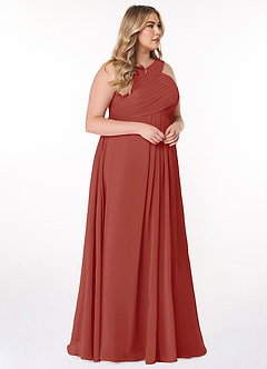 Azazie Kaleigh Brautjungfernkleider A-Linie Plissee Chiffon Kleid Terrakotta image10