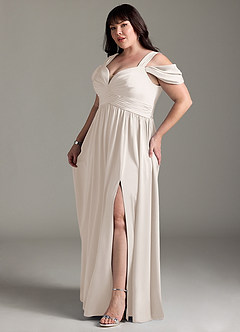 Azazie Lianne Brautjungfernkleider A-Linie Schulterfrei Stretch-Satin Kleid Alabaster Weiß image5