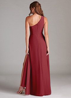 Azazie Brooke Bridesmaid Dresses Pomegranate A-Line One Shoulder Chiffon Dress image7