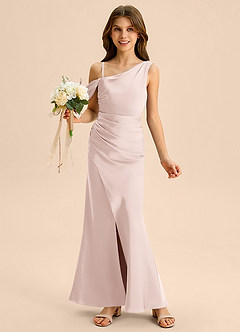 Azazie Madelyn Junior Vestido de Rosa Rubor de Satén Elástico de Corte Recto con Vestidos sin tirantes image1