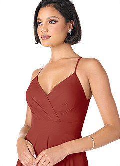 Azazie Avelina Bridesmaid Dresses Terracotta A-Line V-Neck Pleated Chiffon Dress image4