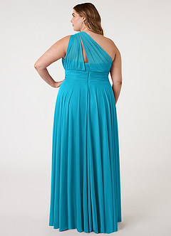 Azazie Charlize Bridesmaid Dresses Jade A-Line One Shoulder Mesh Dress image7