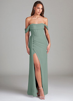 Azazie Amyra Robes de demoiselle d'honneur Robe Fourreau Convertible en Mousseline de soie Épaules dénudées Sauge D'argent image3
