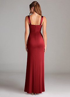 Azazie Denice Bridesmaid Dresses Scarlet Sheath Pleated Stretch Satin Dress image4