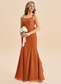 Azazie Lioren Junior Havfrue Sløjfe Chiffon Gulv-længde Junior brudepige Kjole image4