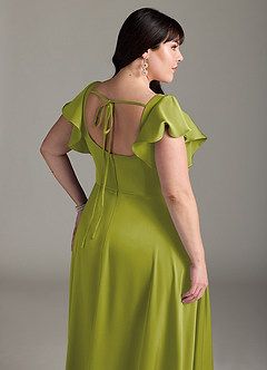 Azazie Bondi Bridesmaid Dresses Lemongrass A-Line Bow Stretch Satin Dress image12