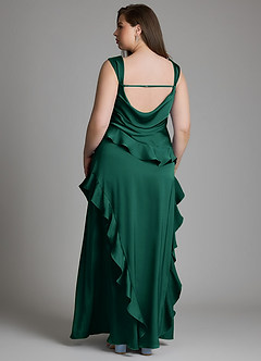 Azazie Sloane At-home Try On Dresses Emerald A-Line Sweetheart Neckline Stretch Satin Dress image13