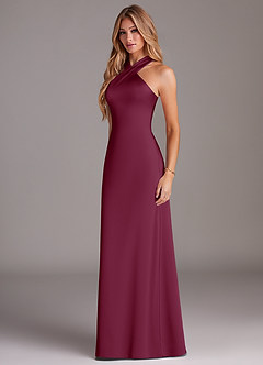 Azazie Doretta Brautjungfernkleider Meerjungfrau-Linie Plissee Stretch-Satin Kleid Maulbeerrot image4
