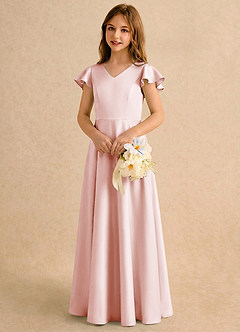 Azazie Nari Girls Formal Sukienki dla dziewczynek sypiących kwiaty Linia A z rękawami Matowy satynowy Długość podłogi Sukienka image4