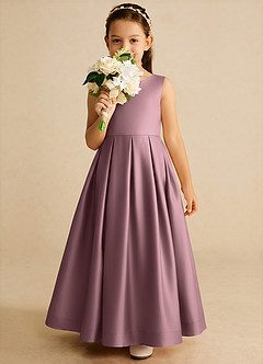 Azazie Cailee Robe Demoiselle D'honneur Fillette Robe Princesse en Mat Satiné Plissée Mauve Vintage image3