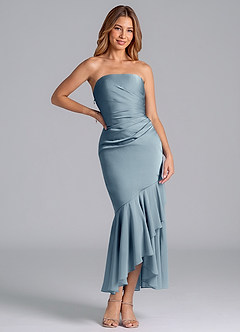 Azazie Danie Abiti da Damigella Abito Tubino in Chiffon Senza Cinturino Blu Polveroso image3
