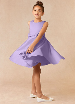 Azazie Coco Flower Girl Dresses Lilac A-Line Bow Matte Satin Dress image3