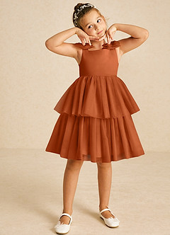 Azazie Vanellope Blumenmädchenkleider A-Linie Schleifen Tüll Kleid Gebranntes Orange image3