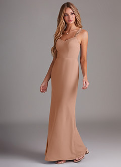 Azazie Denice Bridesmaid Dresses Champagne Rose Sheath Pleated Chiffon Dress image3
