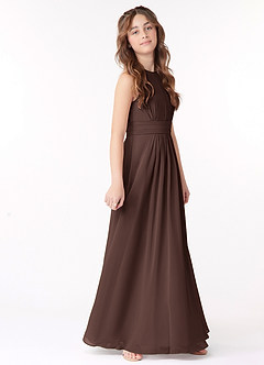 Azazie Bonnie Junior Ganache A-Line Pleated Chiffon Dress image2