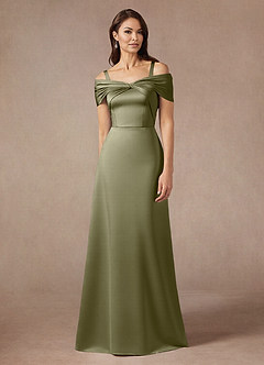 Azazie Amelia Mother of the Bride Dresses Pistachio A-Line Off the Shoulder Stretch Satin Dress image5