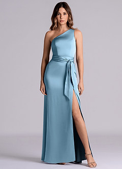 Azazie Philana Brautjungfernkleider A-Linie One-Shoulder Stretch-Satin Kleid Stahlblau image2