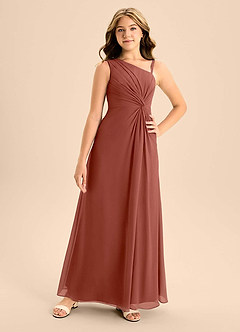 Azazie Brooke Junior Auburn A-Line Side Slit Chiffon Dress image4